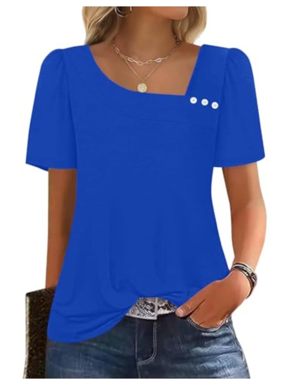 Womens Summer Tops Square Neck Short Sleeve Puff Sleeve T-Shirt Blouse